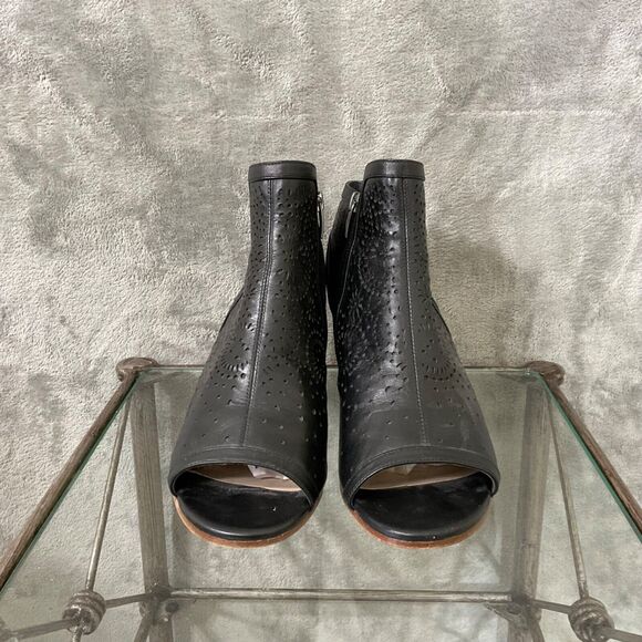 Via Spiga  Open Toe Block Heel leather Ankle Booties women’s  Size 10 Black - Picture 2 of 11